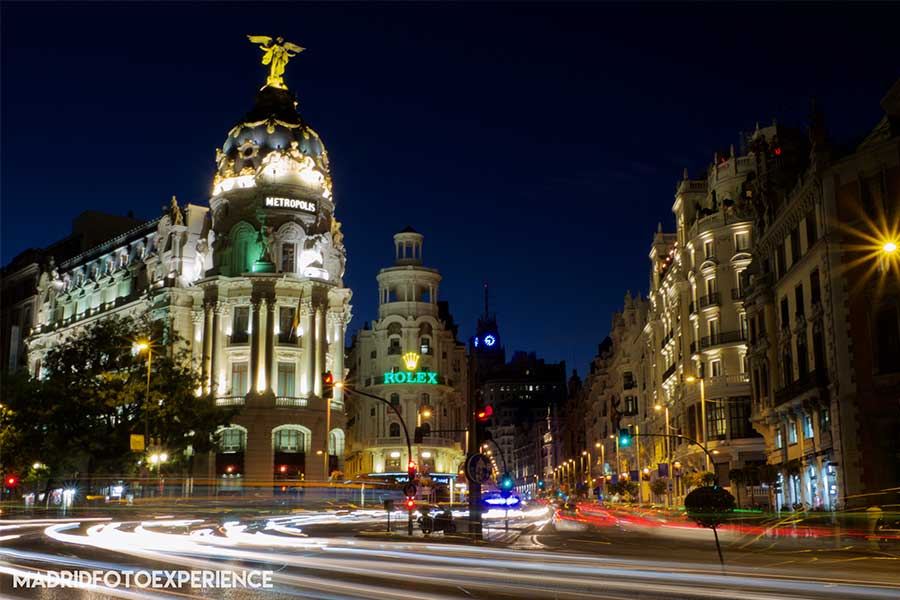 Curso fotografía Madrid Gran Vía nocturna